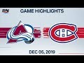 NHL Highlights | Avalanche vs Canadiens – Dec. 5, 2019