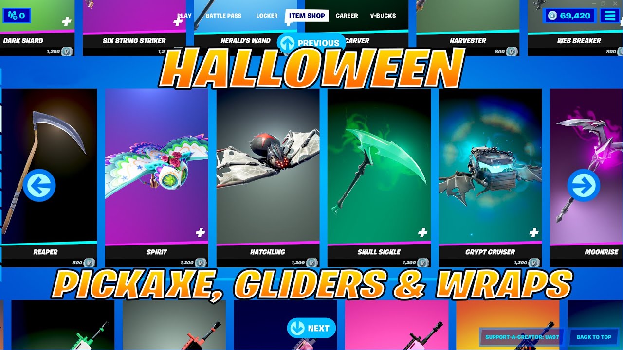 All Halloween Pickaxe, Gliders & Wraps Fortnite Item Shop Preview