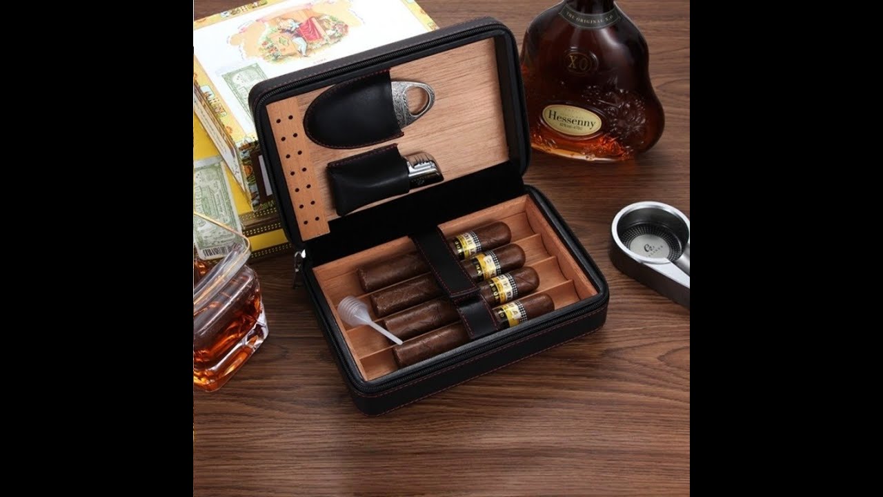 Hộp đựng xì gà cầm tay màu đen bằng da HC78B