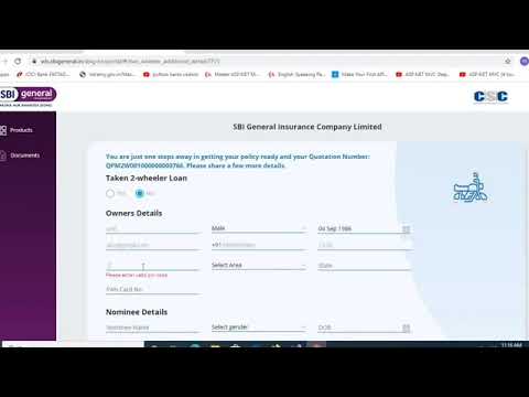 CSC SBI General Insurance New portal Ttwo wheeler Third Party and First Party Insurance