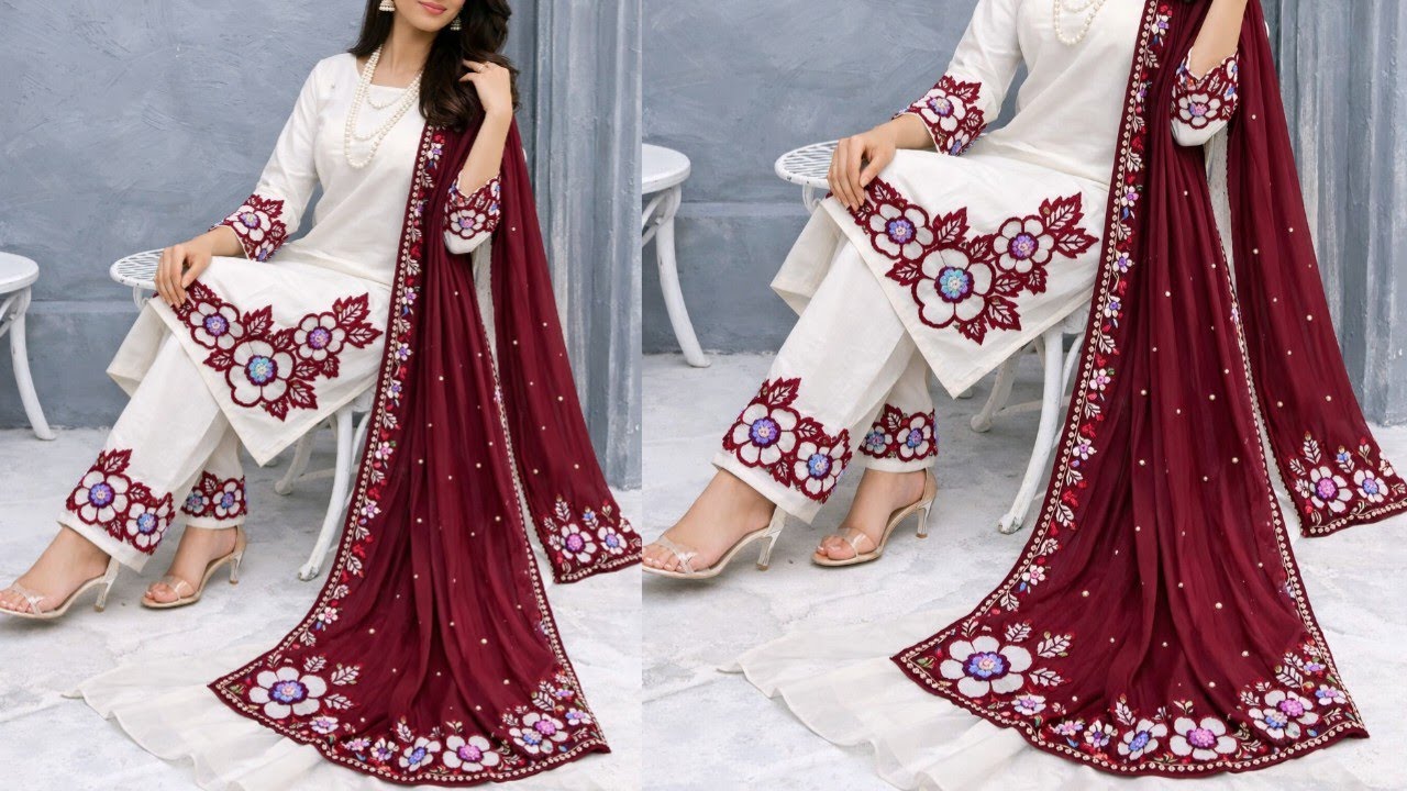 Simple Sewing Machine Cutwork Embroidery Design✨New Trouser design 2025🔥Cutwork Kurti Trouser design