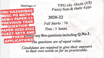 VBU/BBMKU PG MSC SEM-4 MATH(H) PAPER-13 FUZZY SETS AND THEIR APPLICATION #PREVIOUSYEARQUESTION
