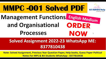 IGNOU MMPC-001 Management Functions and Organisational Processes| Solved Assignment| Order Now