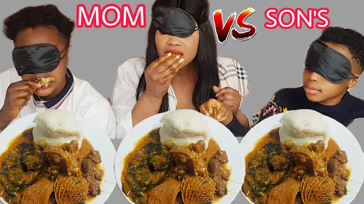 BLINDFOLDED SPEED EATING CHALLENGE | ASSORTED OGBONO SOUP WITH POUNDED YAM | AFRICAN FOOD MUKBANG