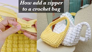 How to add a zipper to a crochet bag | Chenda DIY