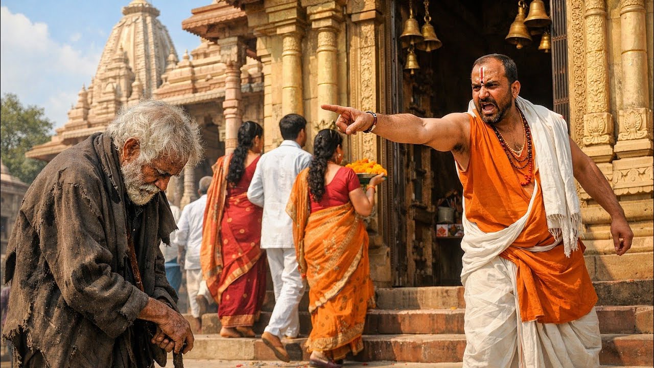 बुजुर्ग भिखारी को पुजारी ने मंदिर से धक्का देकर भगाया... फिर जो हुआ, इंसानियत रो पड़ी