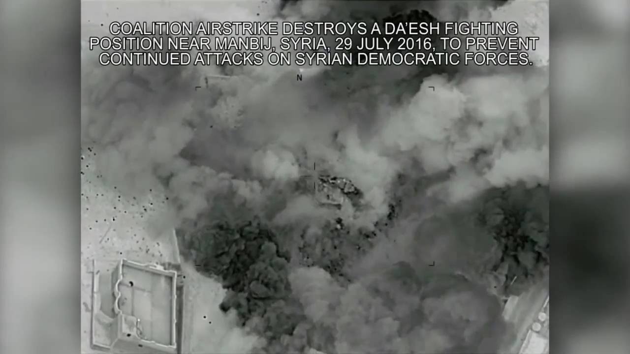 NATO Unclassified: CJTF-OIR airstrike destroys Da’esh fighting position, Manbij on July 29, 2016.