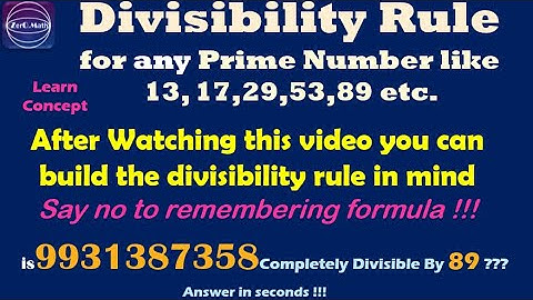 Divisibility rule for prime numbers | Divisibility rule of 13, 17, 29, 53, 89 | Zero Math