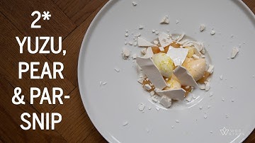 2 Michelin star DESSERT with YUZU, PEAR & PARSNIP at Louis Restaurant in Germany