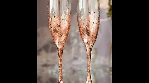 Bronze Wedding Personalized Champagne Glasses. Rose Gold Engraved Toasting Flutes by DiAmoreDS
