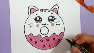 kitten drawing step donut draw drawings easy super kawaii kitty cartoon cat kittens unicorn cats face instructions sketches