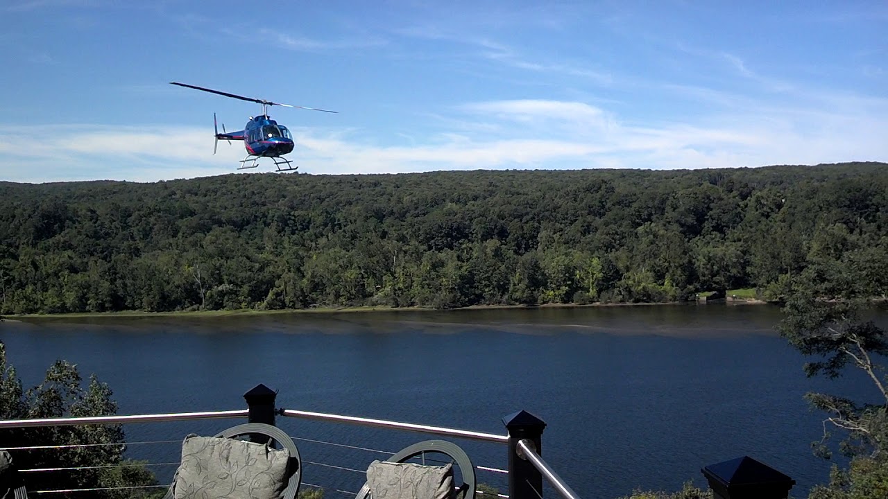 Helicopter landing at river house in CT. Pinnacle landing YouTube