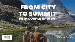 Couple of Men on Tour of Switzerland from City to Summit