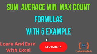 Sum Average Count Min Max Functions With Example Lecture 17 Excel Functions | Code With Wijesh