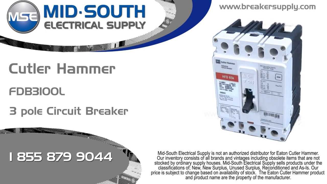 Eaton Cutler Hammer FDB3100L, 100 Amp, 600 Volt, 3 Pole Circuit Breaker