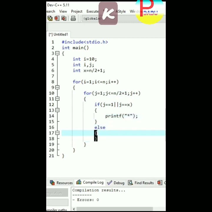 K pattern print in c language coding status programming status youtube