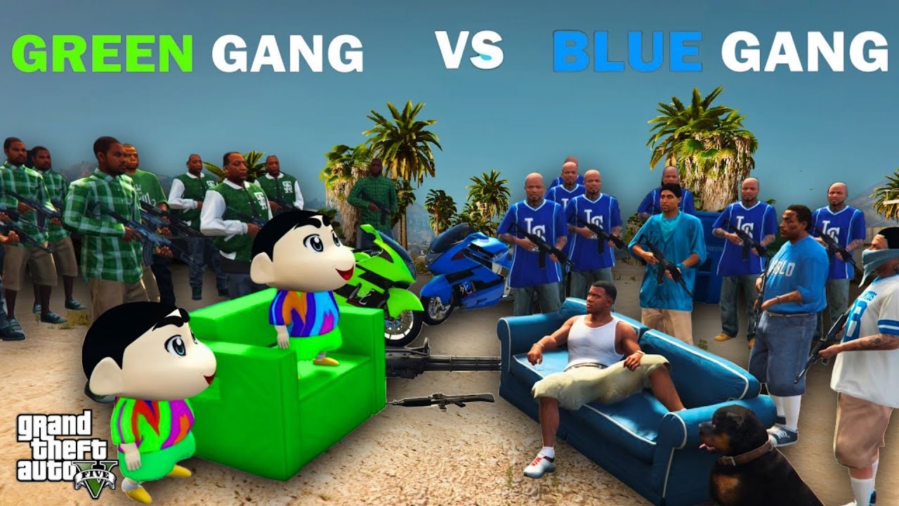 GTA 5 : Shinchan Green Gang VS Franklin Blue Gang In GTA 5!