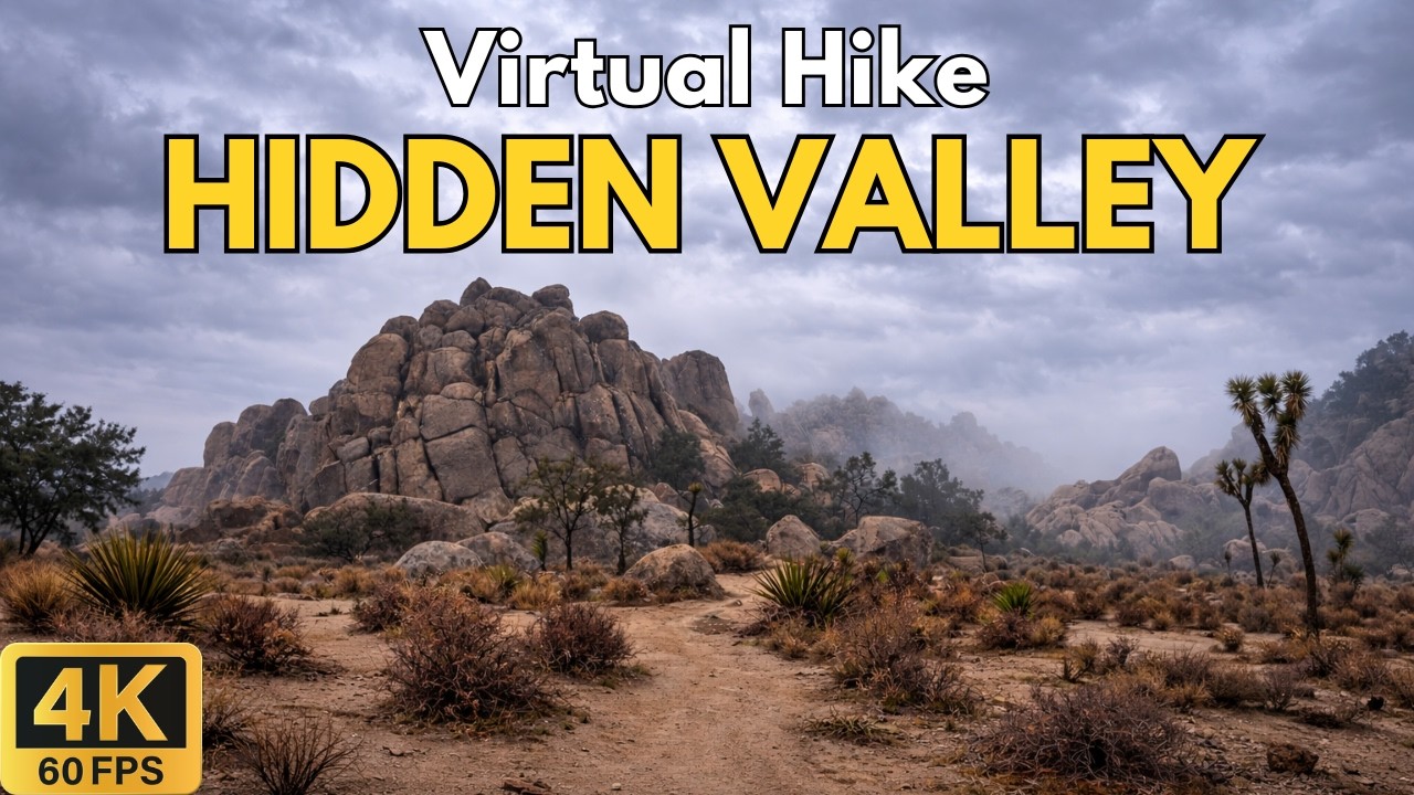 4K Virtual Hike – Hidden Valley Nature Trail in the Rain, Joshua Tree National Park | 26-Min