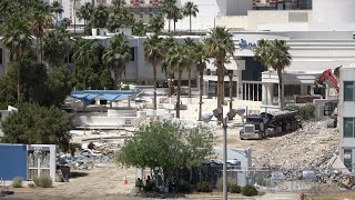 Tropicana Demolition 5/17/24 continues in 4k - Opening up the towers and demolishing the Lanai Rooms