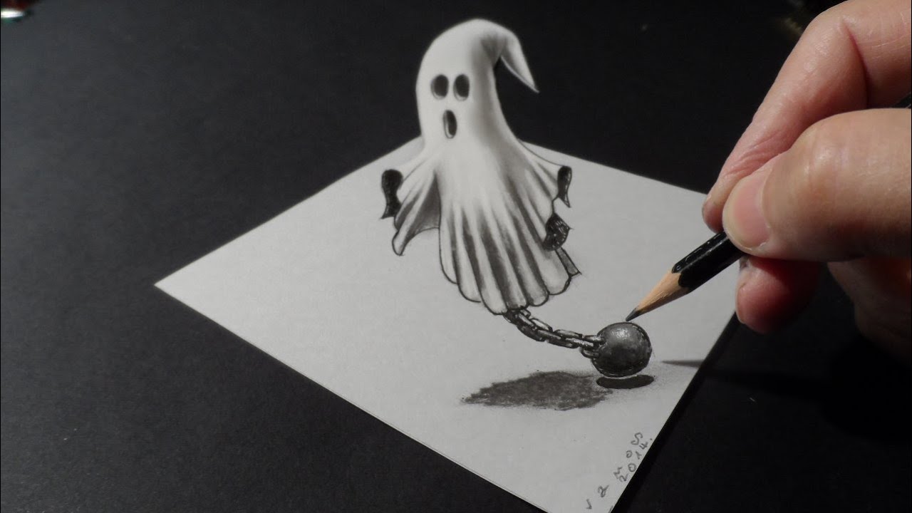 👻Help, Ghost on the table! - How to Draw 3D Ghost - 3D Trick Art