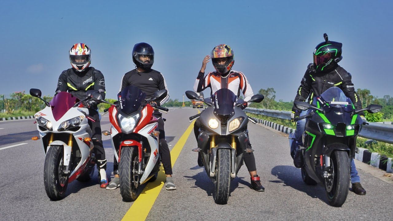Kawasaki Zx10r Vs BMW s1000rr Vs Yamaha R1 Vs Honda CBR 650F Quad