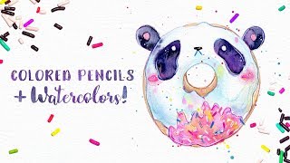 panda watercolor easy colored tutorial mini pencils doughnut mixed pencil painting coloring watercolors