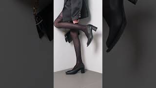 Lace Polka Dot Stocking Chunky Black Heels Perfection