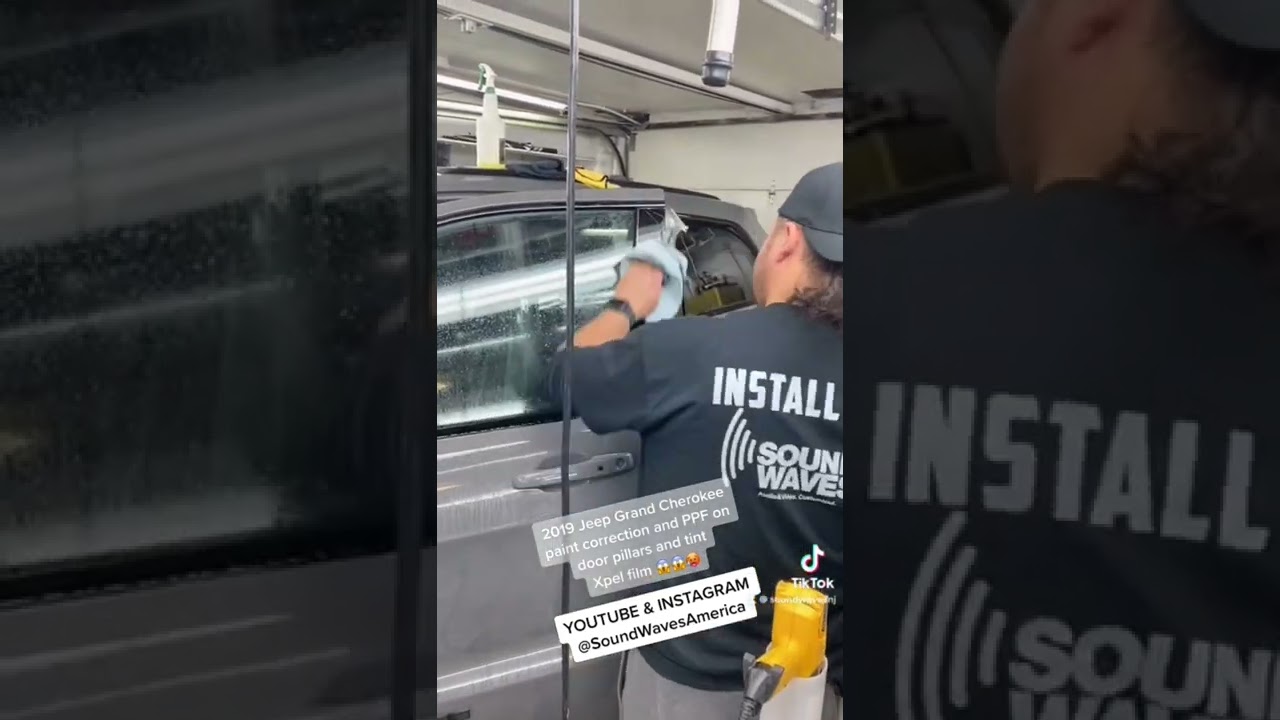 2019 Jeep Grand Cherokee paint correction and PPF on door pillars and tintXpel film. 