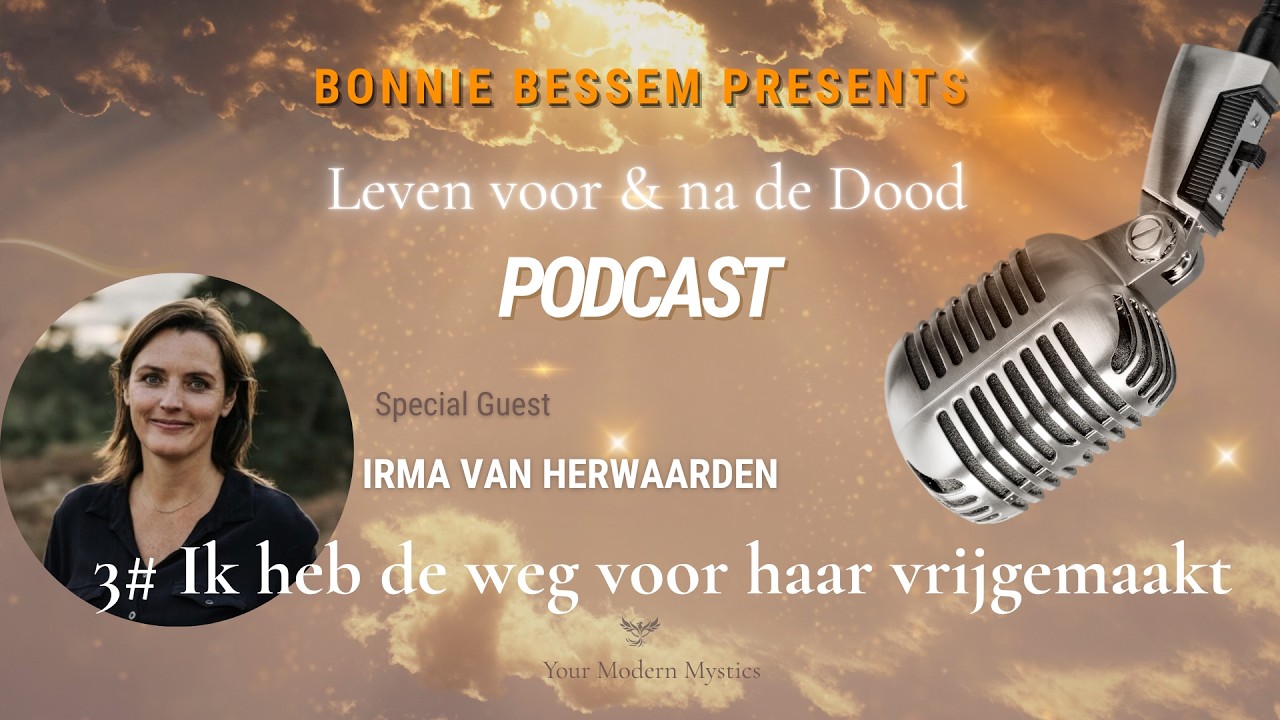 In deze aflevering van Leven voor en na de dood praat ik met Irma van Herwaarden, spreker, theatermaker en coach. Van het eerste moment tot het laatste had ik kippenvel, niet alleen door wat ze vertelde, maar vooral door de energie die er in de ruimte hing terwijl ze sprak. Iets wat je niet kunt filmen, maar misschien wel kunt voelen als je dit besprek bekijkt of beluisterd.

Irma vertelt over de dag dat ze tijdens een ayahuasca reis, jaren voordat het gebeurde, te horen kreeg dat haar moeder zou sterven, en dat zij daarin een rol had, zonder te mogen sturen of vasthouden. Zes jaar later zat ze naast haar moeders ziekenhuisbed, en gebeurde precies wat haar was voorspeld.

We praten over wat er ontstaat in de ruimte rond een sterfbed, over boodschappen die zich aandienen op momenten dat je het het minst verwacht, en over hoe je iemand kunt helpen loslaten met woorden over licht, engelen en liefde, ook als je zelf niet zeker weet of je gelooft. Irma vertelt over de tekenen die haar moeder haar sindsdien stuurt, over een droom die alles op zijn plek zette, en over het moment waarop ze besefte hoe gevoelig ze eigenlijk altijd al is geweest.

Irma van Herwaarden is spreker, theatermaker en coach. In haar werk, maakt ze zichtbaar hoe oude patronen, overtuigingen en maskers ons gedrag beïnvloeden, vaak zonder dat we het zelf doorhebben. Confronterend, helder en met humor brengt ze mensen terug naar de kern. https://bigvalue.nl/

Ik ben Bonnie Bessem, al ruim dertig jaar psychologe en medium, en met Your Modern Mystics begeleid ik mensen naar zelfrealisatie en innerlijke rust. Deze podcast is mijn manier om de gesprekken die mij persoonlijk raken met je te delen, over wat er is voor, tijdens en na de dood.
Het boek van Bonnie, Hemeltaal kun je hier bestellen: https://bonniebessem.com/product/hemeltaal/

Heb je zelf weleens een teken gekregen van iemand die is overleden, of wist je precies wat je moest zeggen tegen iemand die op sterven lag? Laat het me weten in de comments, ik lees alles.

Sinds kort hebben wij, Irina en ik een instapcursus voor je ontwikkeld:
Contact met Spirit, voor iedereen die voelt dat er meer is. Vijf lessen. Stil worden. Je intuïtie leren vertrouwen. Voelen wat echt is. En zelf contact maken met je dierbaren en je spiritteam.
Met video’s van ons samen, oefeningen en vier meditaties. In je eigen tijd, voor €19,95.
Hier is de link: https://bonniebessem.com/product/contact-met-spirit/

Bonnie