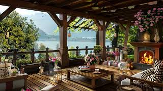 Happy Morning Spring☕Cozy Coffee Shop Ambience on Balcony - Smooth Piano Jazz Music for Relax, Study