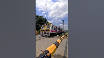 Shiny pink EMU local train skip rail road crossing! #train