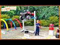 Gas station action fixing atv tow truck rescue fuel trash truck car wash educational  kid crew