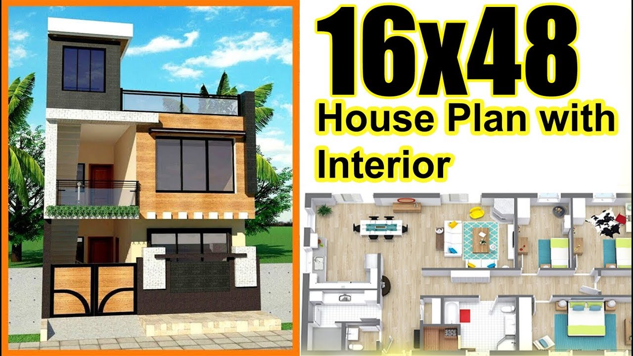 16x48 House plan with interior & elevation YouTube