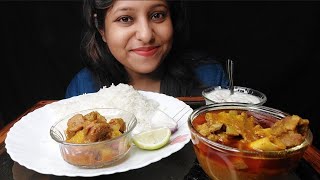 Eating Show - Rice, Spicy ? mutton er lal jhol, soyabean curry, mixed raita| poulamieatingshow