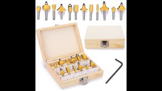 12pcs Router Bits Set Carbide Tipped 1/4'' Shank with Wooden Carry Case
