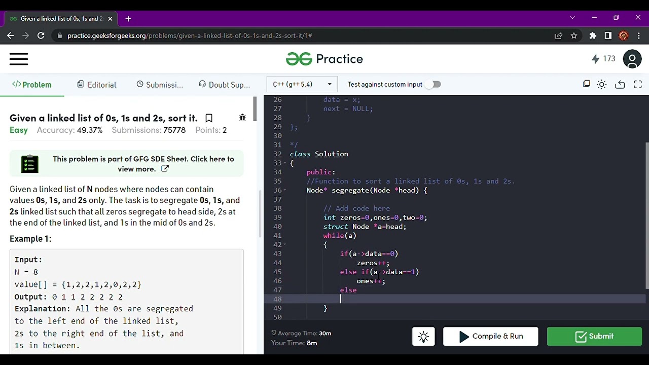 Given a linked list of 0s, 1s and 2s, sort it Practice - YouTube