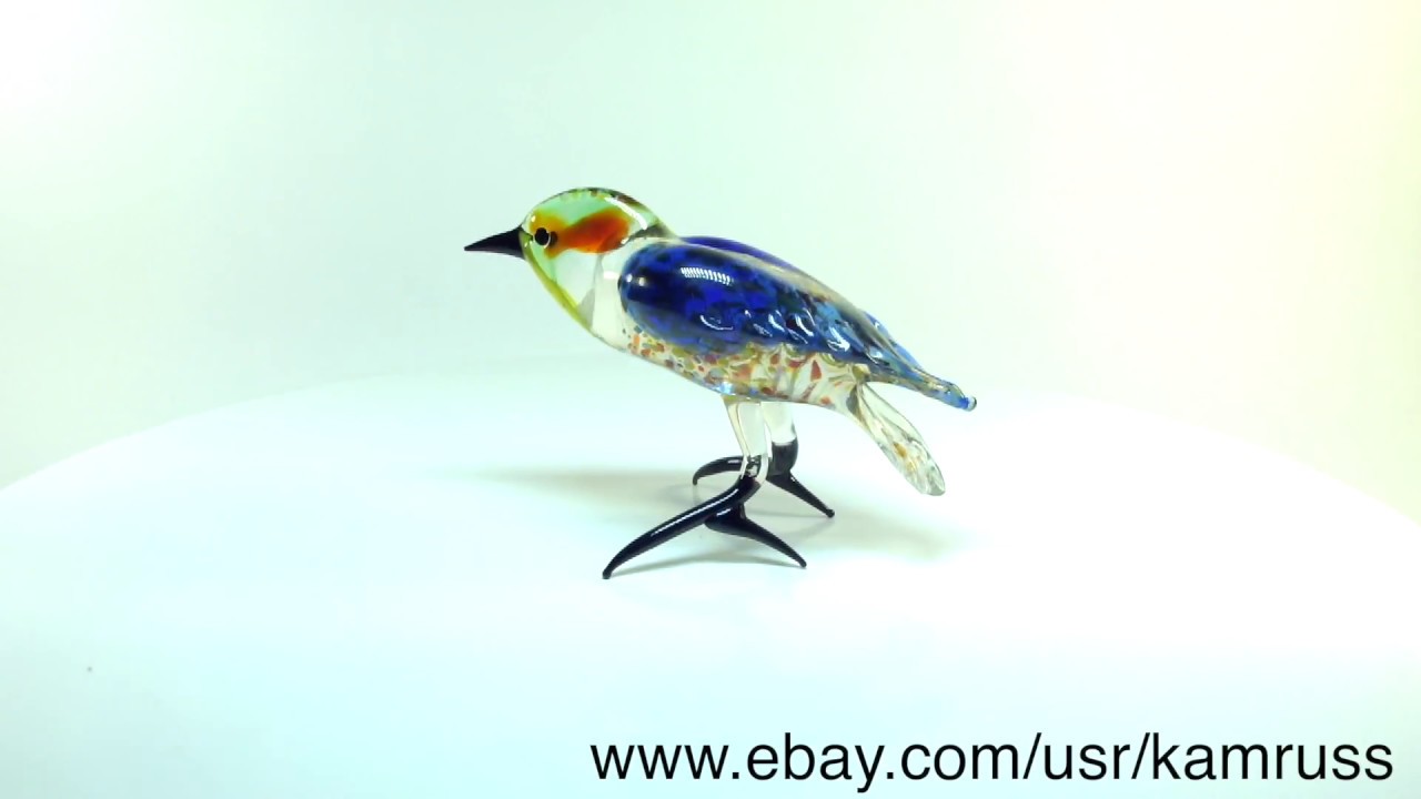 Glass Figurine Blue Bird.  Murano Art. Handmade Miniature Dollhouse ornament. OOAK