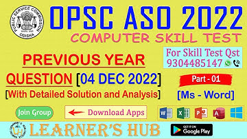 OPSC ASO 2022 Computer Skill Test Previous Year Question & Its Detailed Sol. [04 Dec 2022] [PART-01]