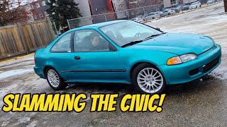 This Is The Single SKETCHIEST Thing I Have EVER Done To My Car! Slamming The $400 Ej2 Civic!