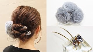 【博多阪急】「コンプレックス ビズ」ファーヘアアクセサリーを使ったヘアアレンジ