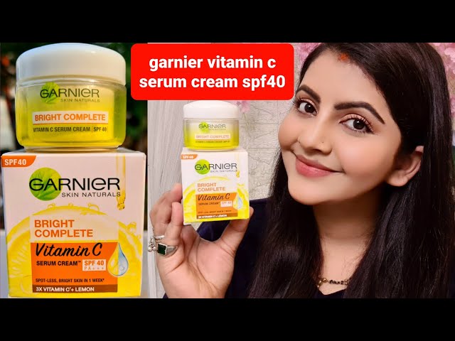 Garnier bright complete Vitamin C Serum cream spf40 pa+++ review | RARA |  skin brightening day cream - YouTube