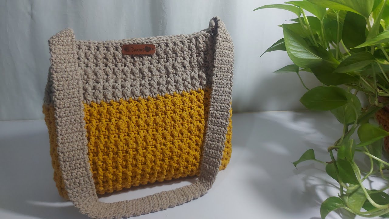 Bolsa de Crochê feita em barbante ponto relevo passo a passo 