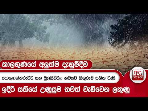 කාලගුණයේ අලුත්ම දැනුම්දීම - පොළොන්නරුවට සහ මුලතිව්වල හවසට ගිගුරුම් සහිත වැසි | Ada Derana