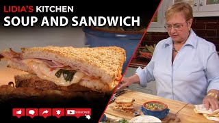 Spinach & Chickpea Soup with a Baked Ham & Cheese Sandwich