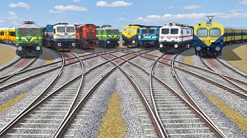 EIGHT INDIAN TRAINS ARE CROSS DANGEROUS BUMPY RAILROAD TRACKS | Beamng.Drive | Train Simulator