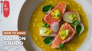 Salmon Tataki: Salmon Crudo, Scallop Ceviche, Mango Ponzu, Mango Salsa & Real Wasabi