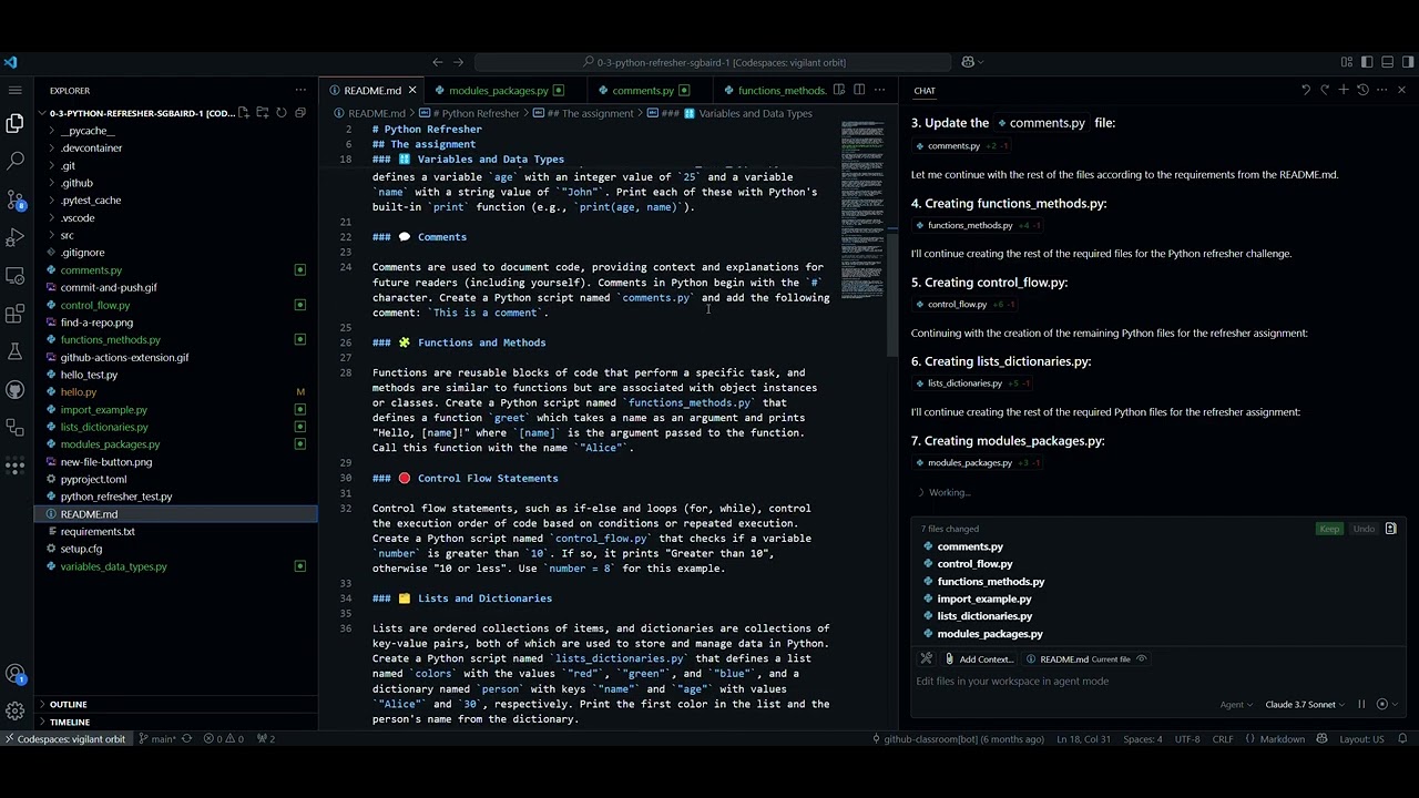 Python refresher assignment completed with GitHub Copilot Agent Mode ...
