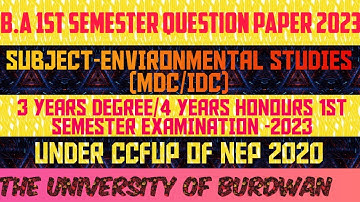 B.A 1st Semester Environmental Science MDC/IDC Question paper 2023 ।। #burdwanuniversity