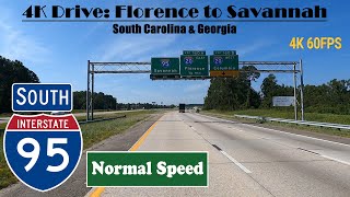 4K Drive Florence to Savannah ASMR I 95 South Interstate 95 South