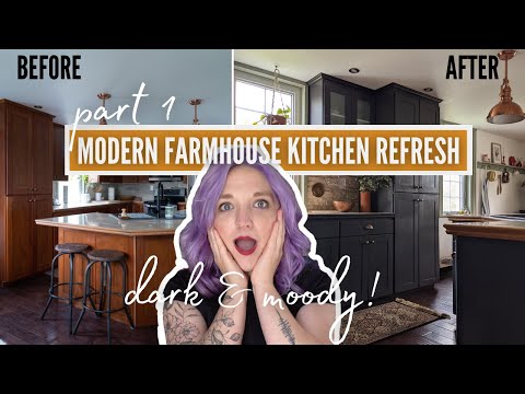 *Dark & Moody* Modern Farmhouse Kitchen Makeover | PART 1 | DIY Danie